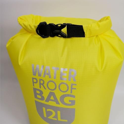 Waterproof Dry Bag, 12L Roll Top Tear Proof Sack for Kayaking, Boating, Rafting and Swimming, Lightweight Outdoor Storage Bag, Red/Yellow/Blue/Green/Orangeï¼ˆYellow12Lï¼‰