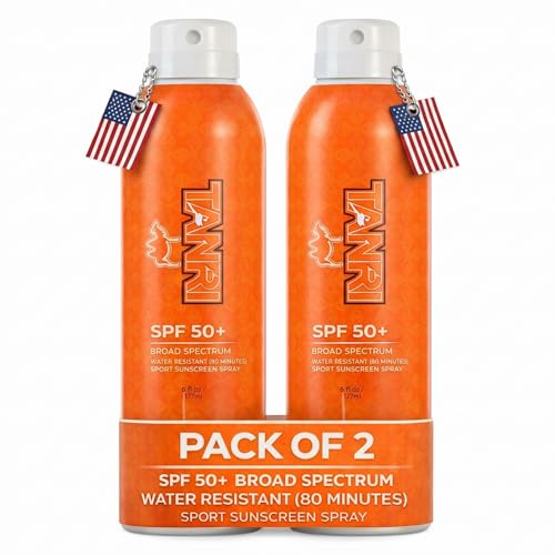 Image of TANRI Reef Safe Sunscreen Spray SPF 50+ Broad Spectrum Face & Body, 6 fl oz | UVA /UVB Sun Protection Spray | Aerosol, Oxybenzone, Octinoxate, Parabens, Silicone Free | USA Made Outdoor Activities (2 Pk)