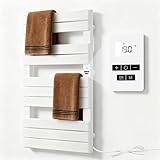 Badheizkörper Elektrisch, 600 x 1010 mm Handtuchheizkörper, mit Timer, Mehrstufiger Temperatureinstellung, 6 Voreingestellte Modi, Individuelles 7 Tage-Heizprogramm, Fest Verdrahtet und Steckbar