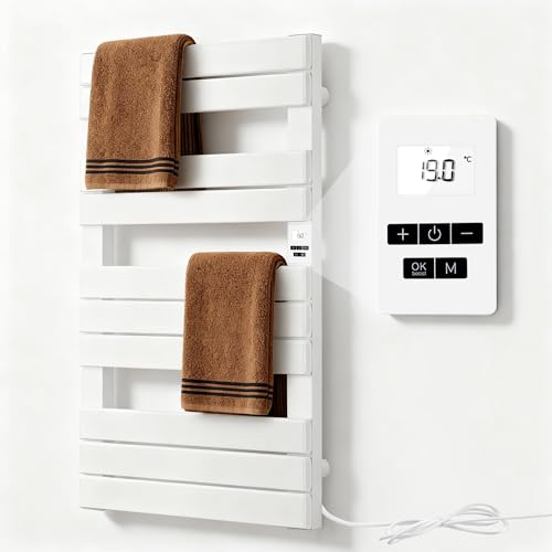 Scaldasalviette Elettrico Bagno,600 X 1010 mm Scaldasalviette riscaldato,Display Led,Con Timer,Temperatura Regolabile, 6 Modalità Preimpostate, Programma Di Riscaldamento Personalizzato Su 7 Giorni