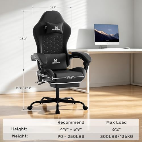 Image of Gaming Chair, Computer Office Chair with Footrest, Adjustable Height & Backrest Gaming Chairs with Swivel for Adults, High Back PU Leather Ergonomic Chair with Lumbar Support, Black