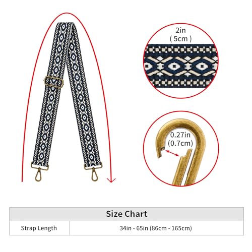 Image of ZOOEASS Bronze Buckles Purse Strap, 2 inch Wide Crossbody Handbag Strap Adjustable Replacement Shoulder Strap Vintage Embroidery