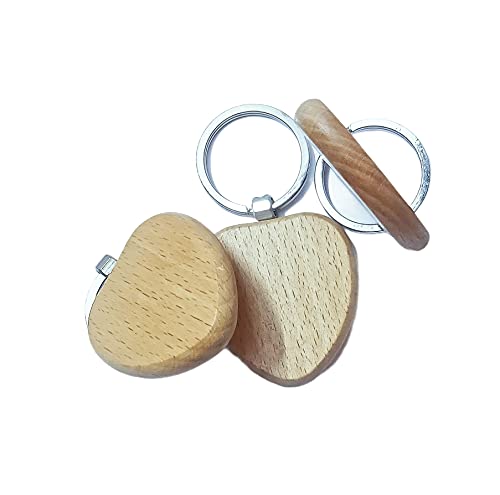 Image of Empty Wooden Keychains, Laser Engravable, Printable & Writable, Pack of 10 Assorted Shapes, 5cm x 3cm