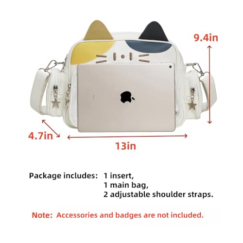 Image of Kawaii Ita Bag Backpack with Insert Cute Cat Crossbody Shoulder Bag Big Capacity Japanese Pin Display Bag (Tricolor)