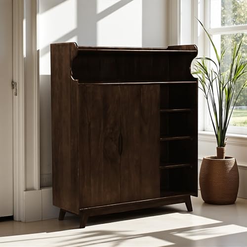 Image of The Attic Ritz Shoerack, Shoe Storage Cabinet for Home, Shoe Rack with Seat & Door, Shoe Organizer, Shoe Rack for Home, Walnut Matte Finish