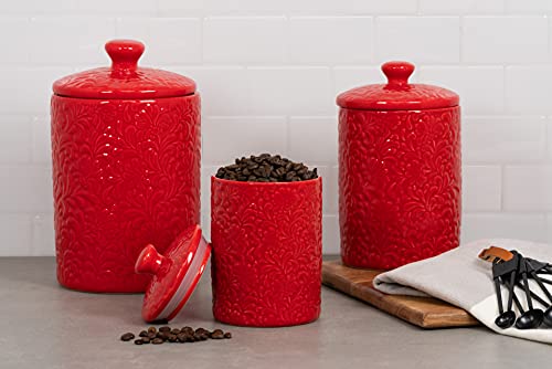 10 Strawberry Street Kitchen Canister Set, Fleur Red, 3 count (Pack of 1)