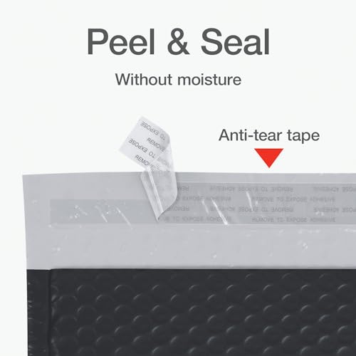 Image of Quality Park Bubble Mailers, 4 x 8 Shipping Envelopes, Self-Seal, Small Black Padded Envelopes, Redi-Strip Peel Off Closure, 50 Per Box (1002352)