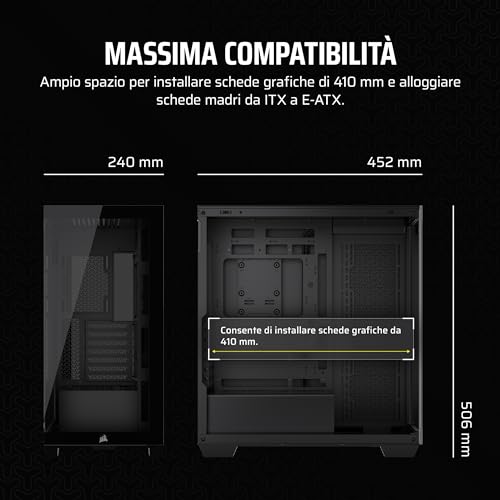 CORSAIR 3500X Mid-Tower ATX Case per PC - Vetro Temperato Panoramico - Compatibile con Scheda Madre a Connessione Inversa - Nessuna Ventola Inclusa - Nero - Immagine 2