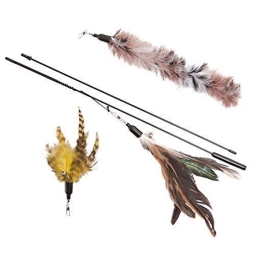 Cat Toy Feather Wand (Including 3X Feather Refills) - These Natural Feathers are Guaranteed to Drive Your Cat Wild!
