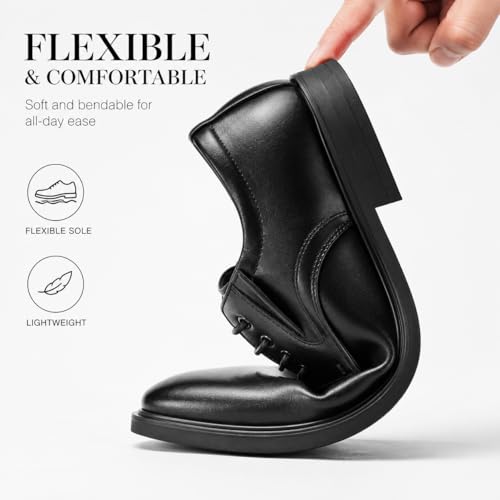 Image of Mens Black Dress Shoes Lace Up Formal Oxford Shoes Derby for Men | Classic black lace-up dress shoes with flexible comfort for business, wedding, tuxedo and formal events.