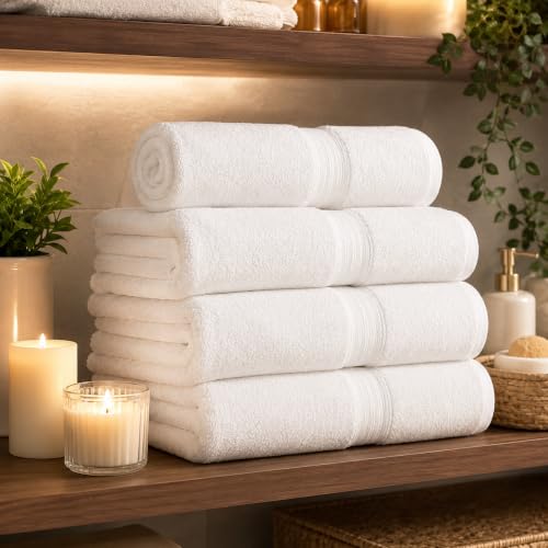 Image of Towels for Bath | Towels for Bath Large Size Bath Towel - Soft & Absorbent | 600 GSM | 1 Piece Bath Towel for Men /Women | 70 cms x 140 cms - White