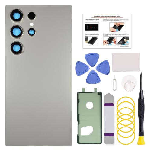 GREEN FUSION Compatible with Galaxy S24 Ultra Back Cover Replacement, S24 Ultra 5G SM-S928 Back Glass Door with Pre-Installed Camera Lens, Repair Tools & Instruction, Titanium Gray