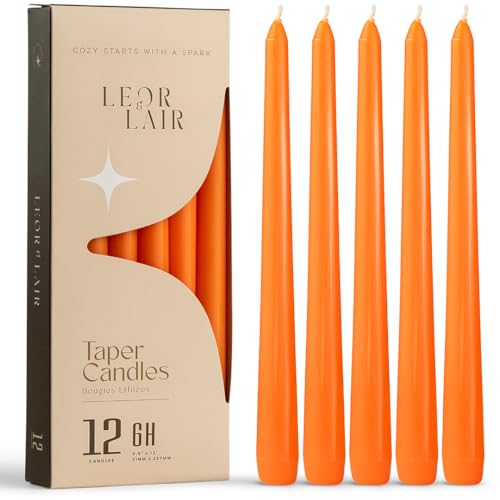 Leor & Lair Orange Taper Candles 12 Pack 10 Inch Fall Candlesticks