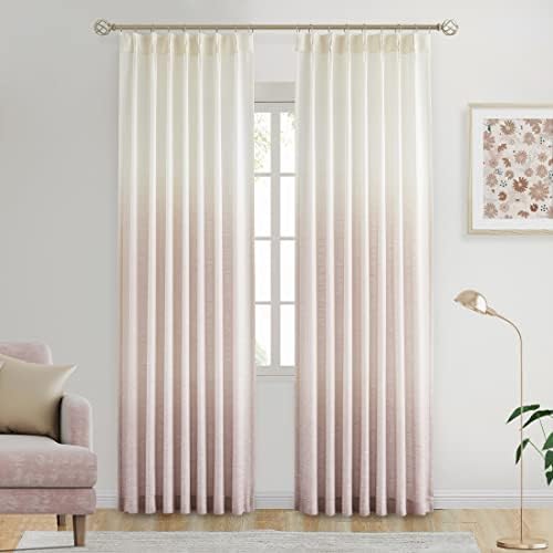 Central Park Pinch Pleated Ombre Semi Sheer Curtain 84 Inches Long Rayon Blend Window Treatment Sets with Backtab for Living Room Bedroom, Cream White to Pink, 40″x84″x2