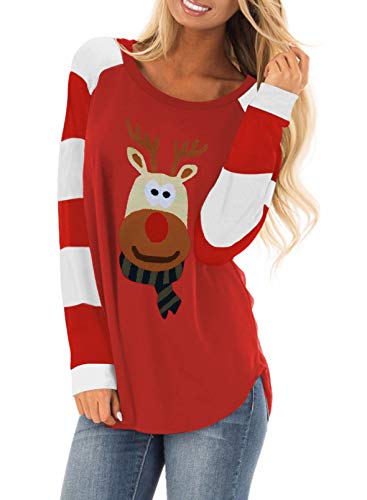 Asvivid Ugly Christmas Tunics Tops for Women Wear with Leggings Casual Loose Red Crewneck Holiday Shirt Xmas Pullover Sweatshirt Blouses L