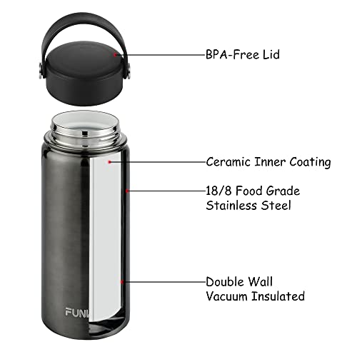 Funkrin Insulated Coffee Travel Mug With Ceramic Coating, 18Oz Wide Mouth Flex Cap Water Bottle, Vacuum Stainless Steel Leak-Proof Thermos Tumble Flask Cup For Office School Outdoors #TOP4