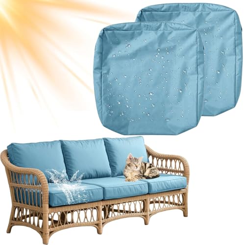 VEAI Impermeable Exterior Funda de Cojín de Asiento de Sofá con Cremallera Pack 2/1 Funda de Muebles Fondo Elástico Antideslizante para Interior(J4,2PCS_65X65X10CM)