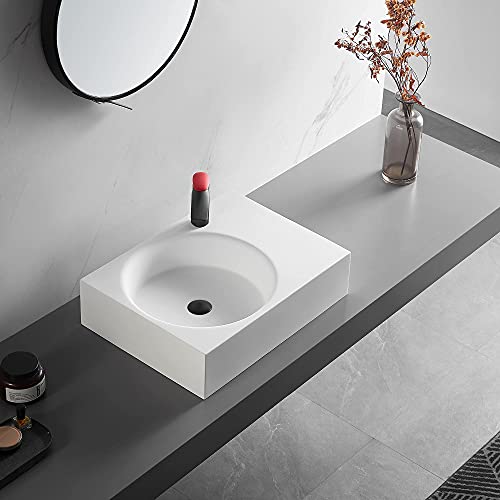 Serene Valley Bathroom Sink, Wall-Mount Or On Countertop, 24" With Round Sink And Flat Space, Single Faucet Hole, Solid Surface Material #TOP5