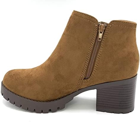 SODA Women's Chelsea Boots with Round Toe Medium High Chunky Block Stacked Heels Ankle Bootie Chestnut 9 | Image 2