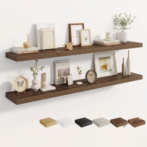 Dreamland 55 Inches Wall Mounted Wood Floating Shelves, Walnut, 2 Pack