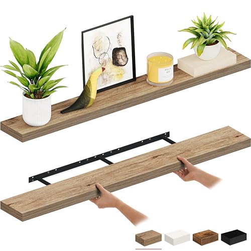 Ballucci Floating Shelves, 55" Wood Wall Shelf Set of 2, with Invisible Brackets for Bathroom, Living Room, Bedroom, Kitchen, Nursery, 6" Deep, Oak