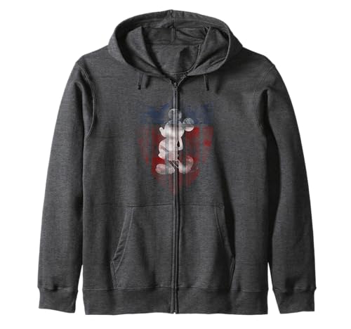 Mickey Shield Zip Hoodie, sweat à capuche zippé pour homme au style décontracté noir