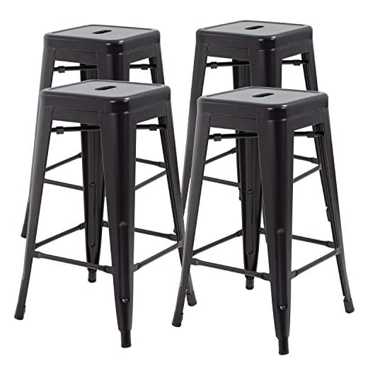 Vnewone 30 Inches Metal Bar Stools Set of 4 Counter Height Barstools Stackable Metal Chairs High Backless Dining Stool Bar Chair for Indoor Outdoor Patio Home Kitchen Black