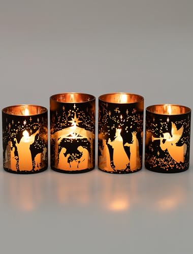 Romadedi Krippe Weihnachten Windlicht Set: 4er Set Glas...