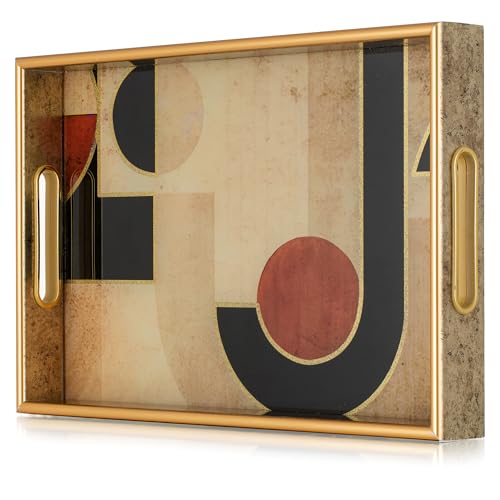 Hanobe Deko Tablett Kaffeetablett Serviertablett: Braun Dekorative Gold Couchtisch Tabletts Dekor Art Deco Serviertabletts mit Griffen für Ottoman Bar Home Decor Leicht zu Reinigen