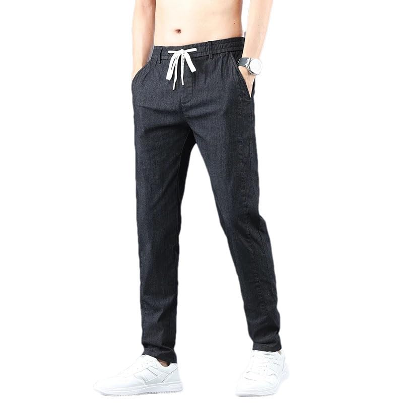 Men's Cotton Fashion Casual Straight Pants Drawstring Elastic Waist Men Clothing