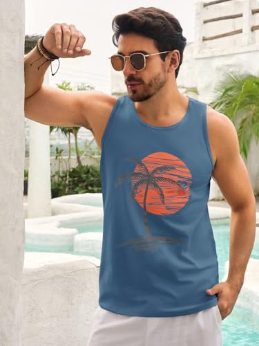 Mens Sleeveless Tank Tops Workout Gym Shirts Palm Tree Vintage Style T-Shirt2