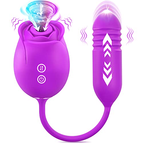 Rose Sex Toys for Women – Upgraded Rose Sex Stimulator for Women with 18 Sucking Thrusting Dildo G Spot Vibrator Clitoral Stimulator, Rose Sex Sucker Adult Sex Toys Games for Woman Couples Pleasure