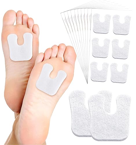 60 Pcs U Shaped Felt Callus Pads, Self Adhesive Metatarsal Pads Forefoot Foot Cushion Pads, Thickness Soft Foot Pads for Men Women Pain Relief Protect Calluses Blisters from Rubbing on Shoes (White)