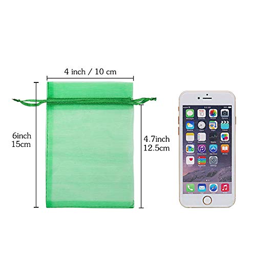 Image of HRX Package 100pcs Organza Drawstring Bags Green, 4 x 6 inch Candy Mesh Gift Bags Jewelry Pouches Small Christmas Sachet