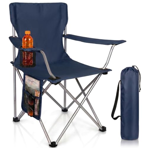 EDIESI, Silla Plegable Camping, de Acero y Tejido Oxford, Asiento Ligero y Resistente para Playa, Pesca, Picnic, Jardín y Actividades Exterior (Azul Oscuro)