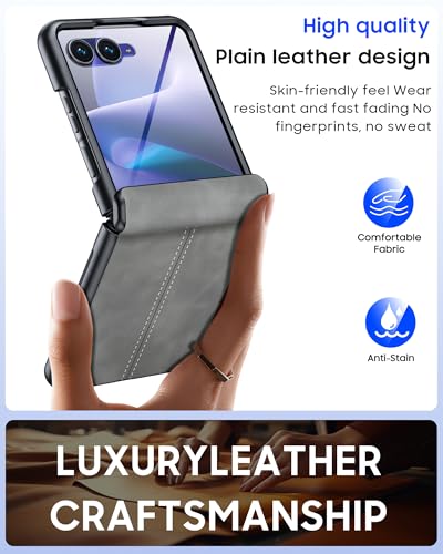 Image of for Motorola Razr+ Plus 2026 Case /Razr+ Plus 2025 Case with Hinge Protection & Built-in Outer Screen Protector, PU Leather Matte PC Shockproof Cover, Ultra Slim Case for Razr+ 2026 /2025-Gray