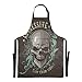 FVFV Calavera De Azúcar Negra Impermeable Delantal de Cocina Camarero con 2 Bolsillos Delantales para Cocinar Mujeres Carniceros Cocineros Hombres