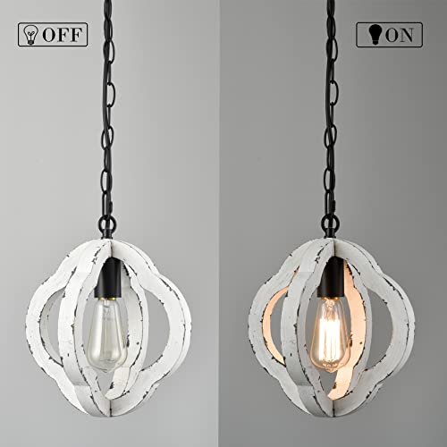 Samteen M5312DU-W Farmhouse Wooden Pendant Light Distressed White Wood Chandelier 1-Light Modern Wooden Pendant Light Fixtures thumb #6