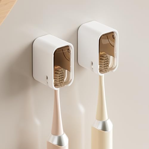 Soportes para cepillos de Dientes montados en la Pared para baño, 2 Soportes autoadhesivos Fuertes para cepillos de Dientes con Tapa, Organizador de Cabezales de Cepillo de Dientes para la Familia