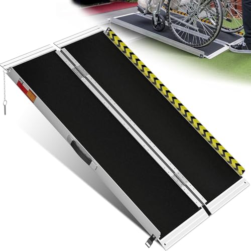 Rampa plegable de aluminio para silla de ruedas | Capacidad de 280 kg | Portátil para escalones, escaleras, puertas | Antideslizante con pegatinas de alta visibilidad