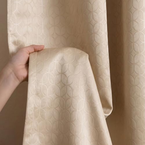 Image of HOMEMONDE 100% True Blackout Curtains 8 Feet Long - 1 Piece Curtain| Embossed Design | Light Block Thermal Insulated & Noise Reducing Top Style Rod Pocket Curtains (Beige, 96Inch)