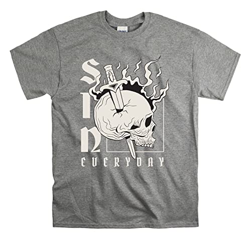 T-Shirt Unisexe Skull Gris Taille L Dark Metal Sin Mode Rock