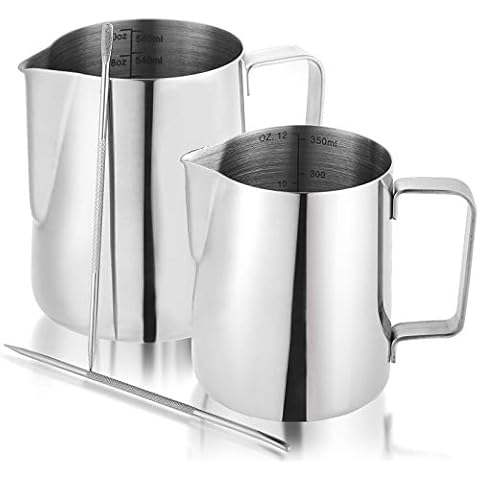 Nicunom 2 Pack Milk Frothing Pitcher, 12oz & 20oz Espresso Steaming Pitcher, Stainless Steel Milk Frother Steamer Cup, Perfect for Espresso Coffee Cappuccino Latte Art, Tick Mark Inside Cover