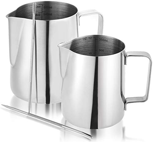 Nicunom 2 Pack Milk Frothing Pitcher, 12oz & 20oz Espresso Steaming Pitcher, Stainless Steel Milk...
