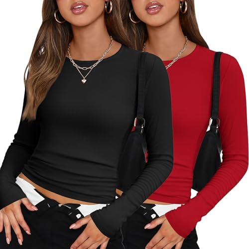 Zeagoo Light Green and White Striped Shirts for Women Casual Basic Long Sleeve Scoop Neck Top 2024 Fall Clothes