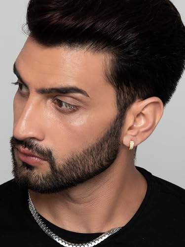 Image of ORIONZ Hoop Earrings for Men & Boys (1 Piece) - 925 Sterling Silver - Gift for Birthday Anniversary - 18k Gold Plated Jewellery - Men Fashion
