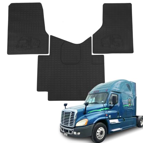 Floor Mats Fit for Freightliner Cascadia 2008-2017 | Heavy Duty Truck Floor Liners | All-Weather Rubber Cargo Mats | Freightliner Cascadia Interior Accessories | 3-Pcs Set