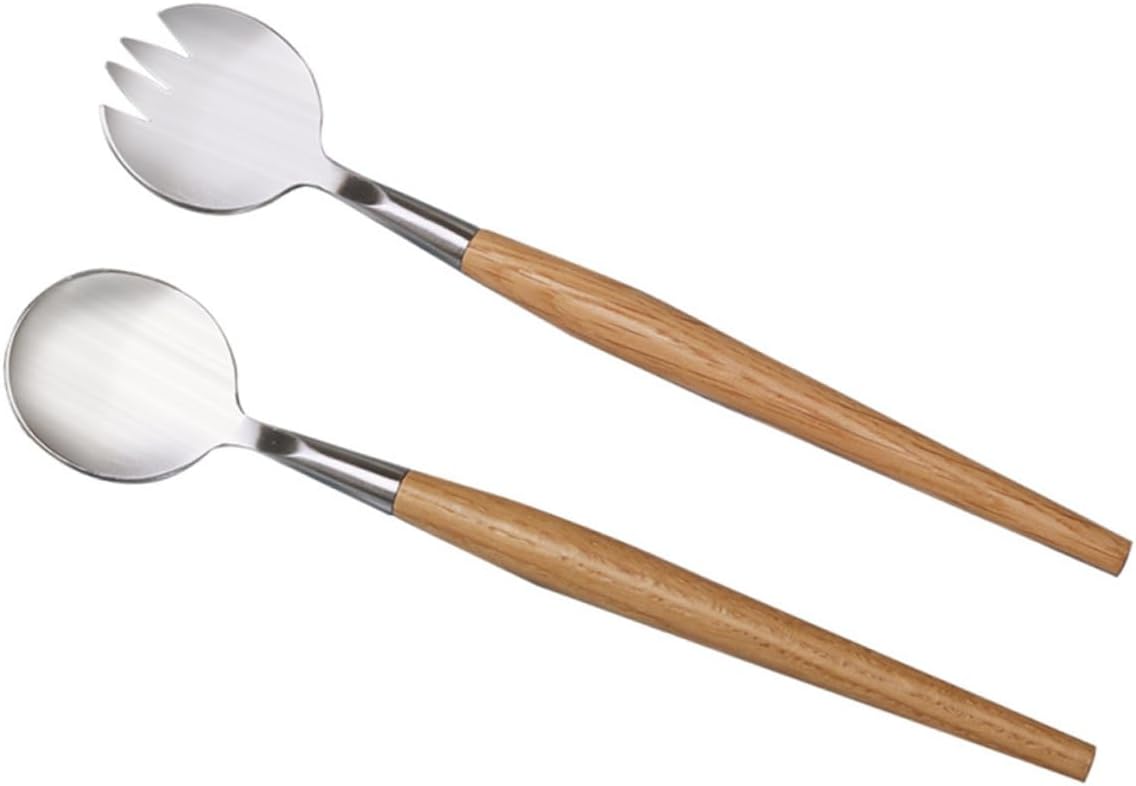 Generic 2pcs Salad Fork Spoon Set Salad Utensils Reusable Cutlery Salad Server Silverware Salad Servers Sever Serving Utensils Reusable Salad Fork Salad Serving Tongs Wooden