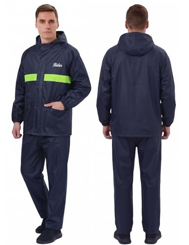 Image of Allextreme Raincoat with Reflective Strip Hooded & Adjustable Waterproof Poncho Rainwear Reversible Polyester Reusable Rainsuit for Sports Bikers Riding Camping Men & Women