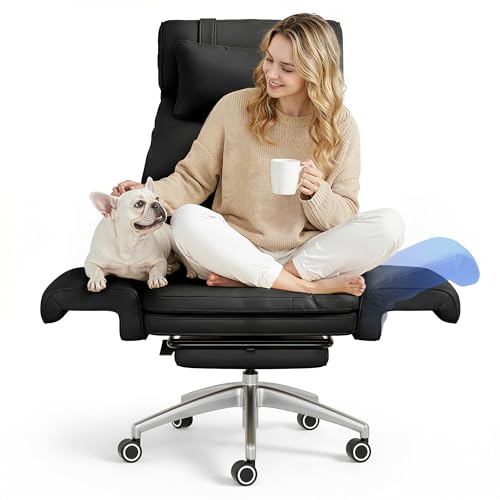 Image of FLEXISPOT Oversized Big and Tall Office Chair, 180 Flip Armrests for Pets&Cross Legged, Computer Desk Chair with Footrest, Lounge Chairs for Home Office Gaming Working, ScratchSafe Air Leather, Black